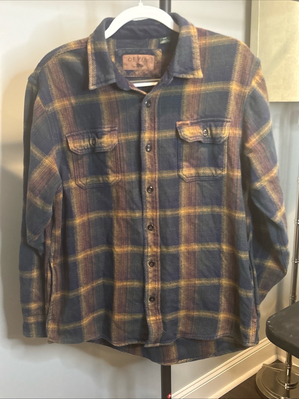 Orvis Navy and Mustard Plaid Shirt Jacket